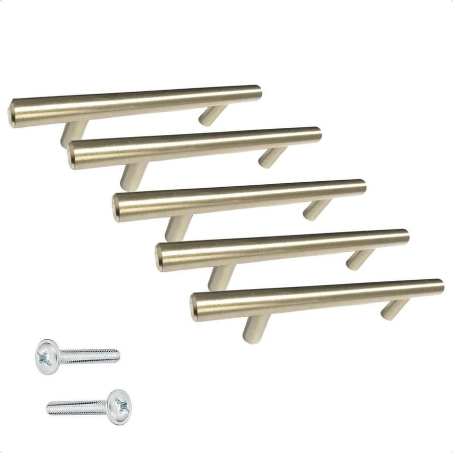 By MJM Handgreep Keukengreep Denver RVS 160 mm 5 STUKS T-greep Handgrepen voor deurtjes Deurgreep Meubelgreep Handgreep RVS- Keukengreep Keukenkastjes Greep RVS- handgrepen kast meubelgrepen inclusief schroeven
