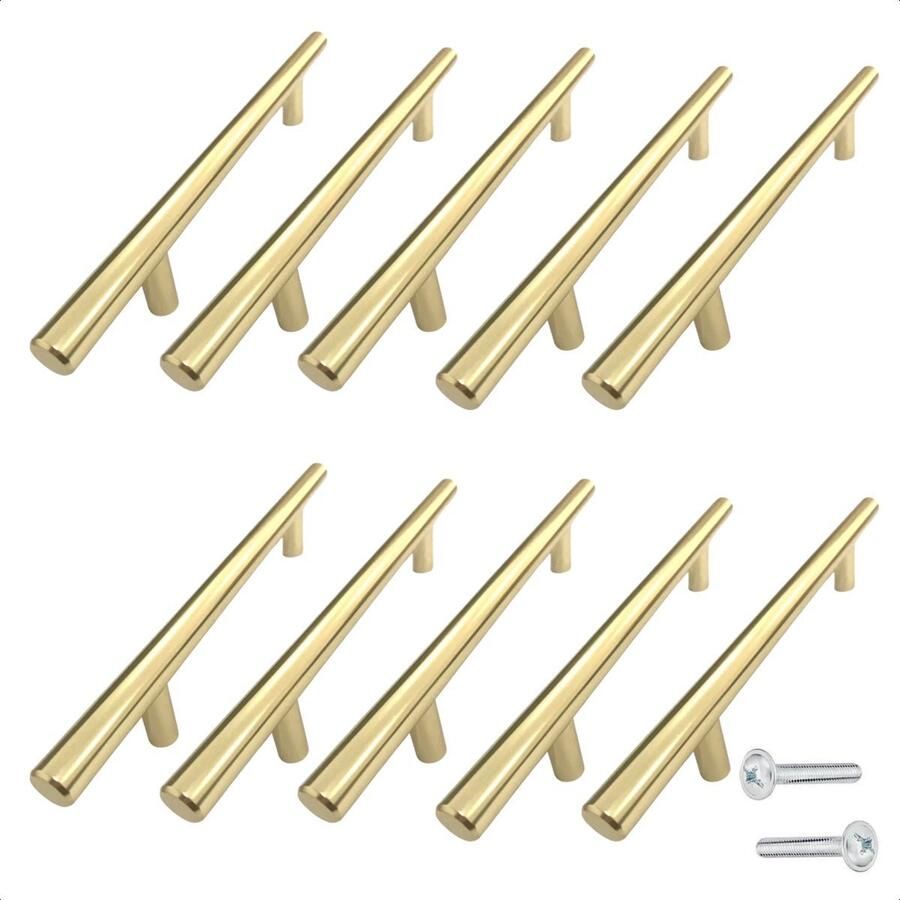 By MJM RVS Handgreep Keukengreep Denver RVS Goud 160 mm 10 STUKS T-greep Handgrepen voor deurtjes Deurgreep Meubelgreep Handgreep Goud Keukengreep Keukenkastjes Greep Goud handgrepen kast meubelgrepen inclusief schroeven - Foto 3