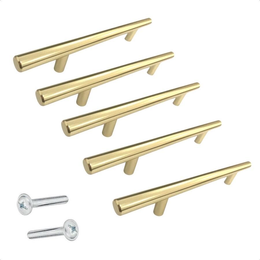 By MJM RVS Handgreep Keukengreep Denver RVS Goud 160 mm 5 STUKS T-greep Handgrepen voor deurtjes Deurgreep Meubelgreep Handgreep Goud Keukengreep Keukenkastjes Greep Goud handgrepen kast meubelgrepen inclusief schroeven - Foto 2