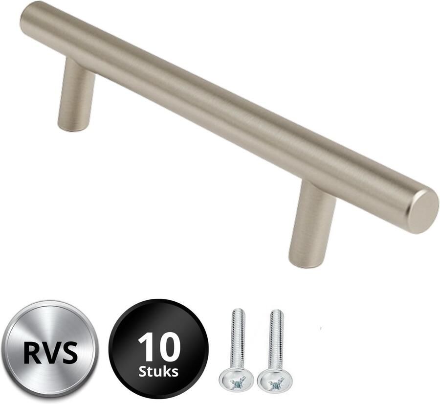 By MJM Handgreep Keukengreep Denver RVS 160 mm 10 STUKS T-greep Handgrepen voor deurtjes Deurgreep Meubelgreep Handgreep RVS- Keukengreep Keukenkastjes Greep RVS- handgrepen kast meubelgrepen inclusief schroeven