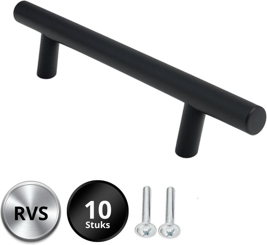 By MJM RVS Handgreep Keukengreep Denver zwart 160 mm 10 STUKS T-greep Handgrepen voor deurtjes Deurgreep Meubelgreep Handgreep zwart Keukengreep Keukenkastjes Greep zwart handgrepen kast meubelgrepen inclusief schroeven - Foto 4