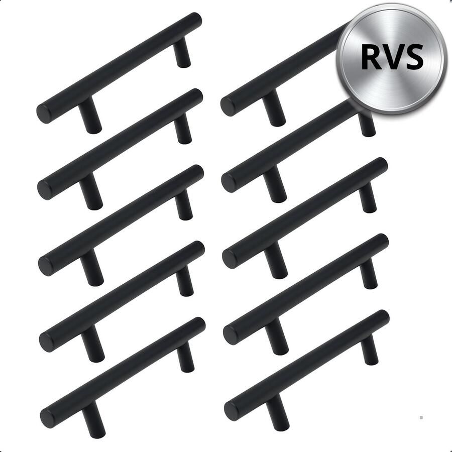 By MJM T-greep zwart 200mm SET 10 stuks Hartafstand 128mm Zwart Meubelgreep zwart Keukengreep zwart Greep zwart Deurgreep Handgreep keukenkastjes keukenkast handgrepen kast meubelgrepen Handgrepen voor deurtjes inclusief schroeven - Foto 2