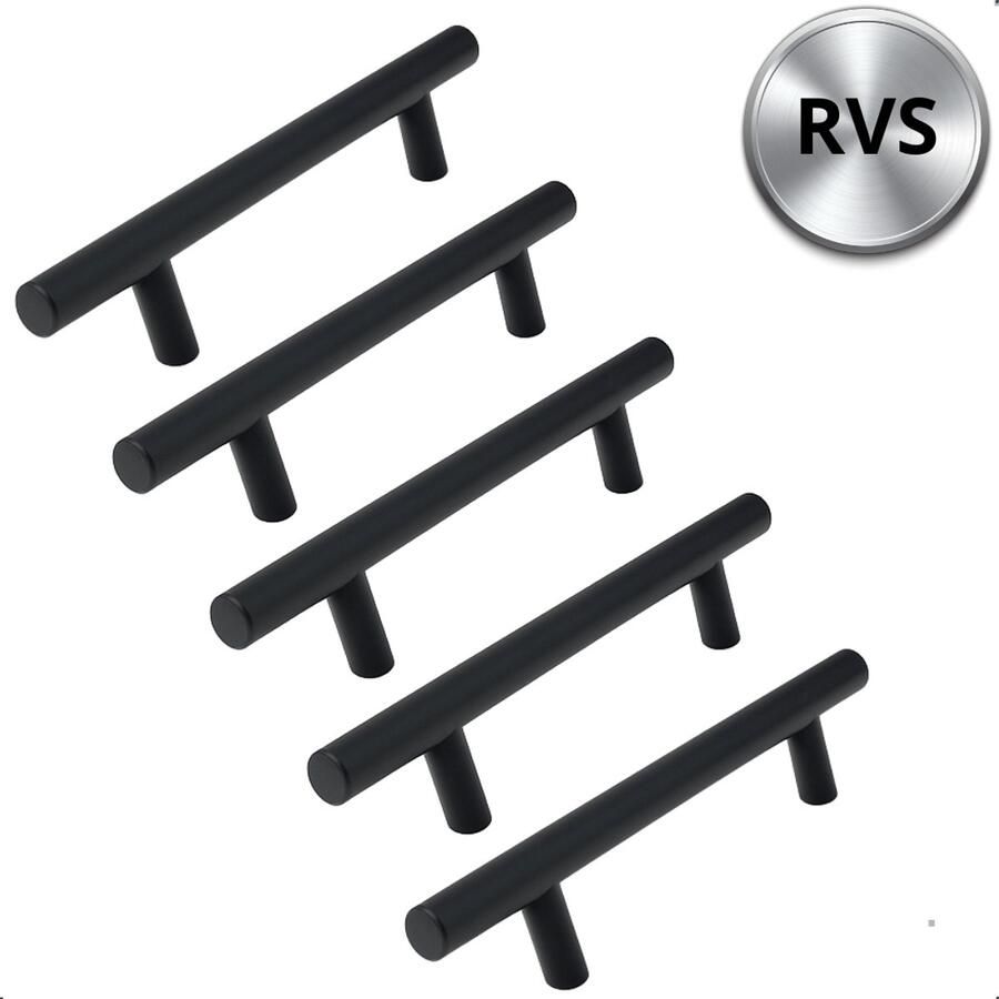 By MJM T-greep zwart 200mm SET 5 stuks Hartafstand 128mm Zwart Meubelgreep zwart Keukengreep zwart Greep zwart Deurgreep Handgreep keukenkastjes keukenkast handgrepen kast meubelgrepen Handgrepen voor deurtjes inclusief schroeven - Foto 3