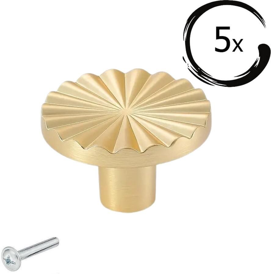By MJM Kastknoppen Frenso Goud Set 5 Kastknop Meubelknop deurknoppen voor kasten Meubelbeslag deurknopjes Klassieke knoppen Goude knoppen goud