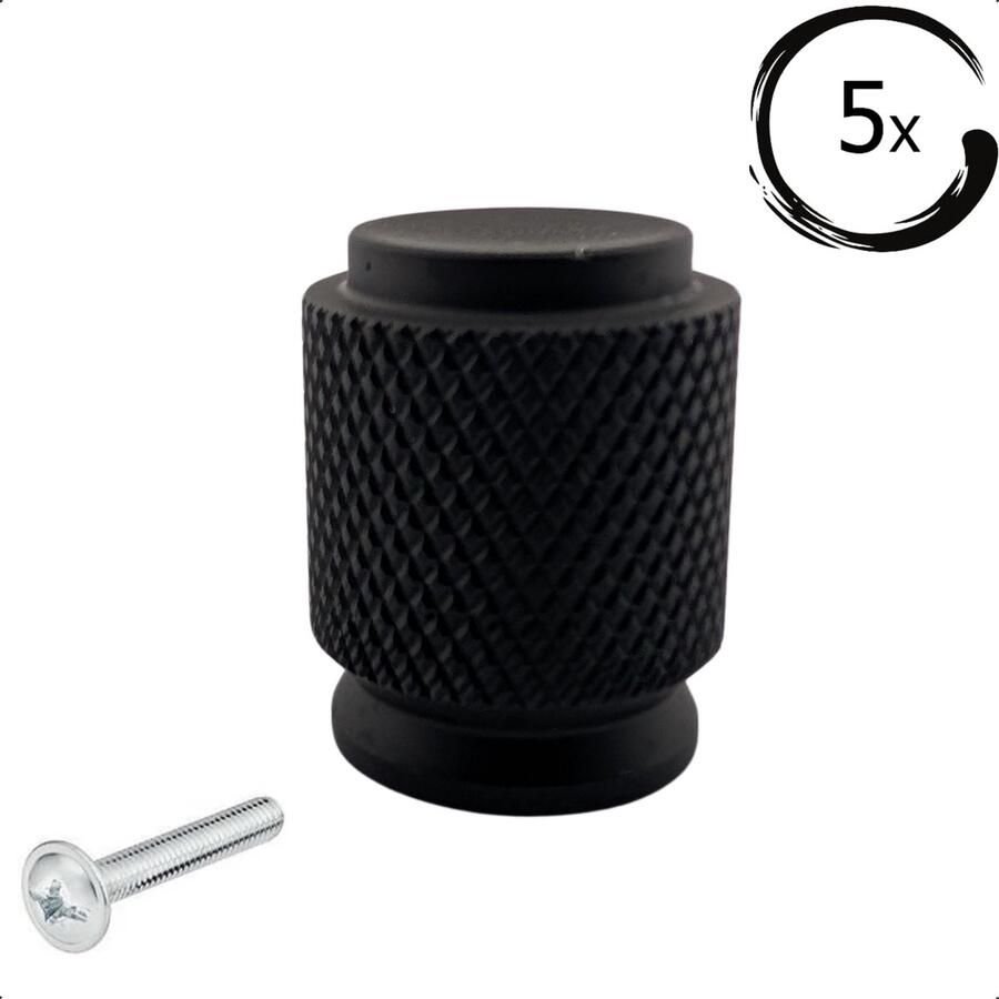 By MJM Meubelknop Dodge Ribbel Rond Zwart SET 5 stuks Kast knopjes Kastknoppen Zwart Meubelknop- deurknoppen voor kasten Meubelbeslag deurknopjes Kastknopjes - Foto 2