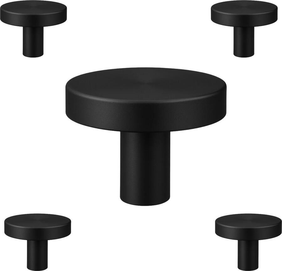 By MJM Meubelknop Harbor Rond Zwart Set 5 stuks Kast knopjes Kastknoppen Zwart Meubelknop- deurknoppen voor kasten Meubelbeslag deurknopjes Kastknopjes