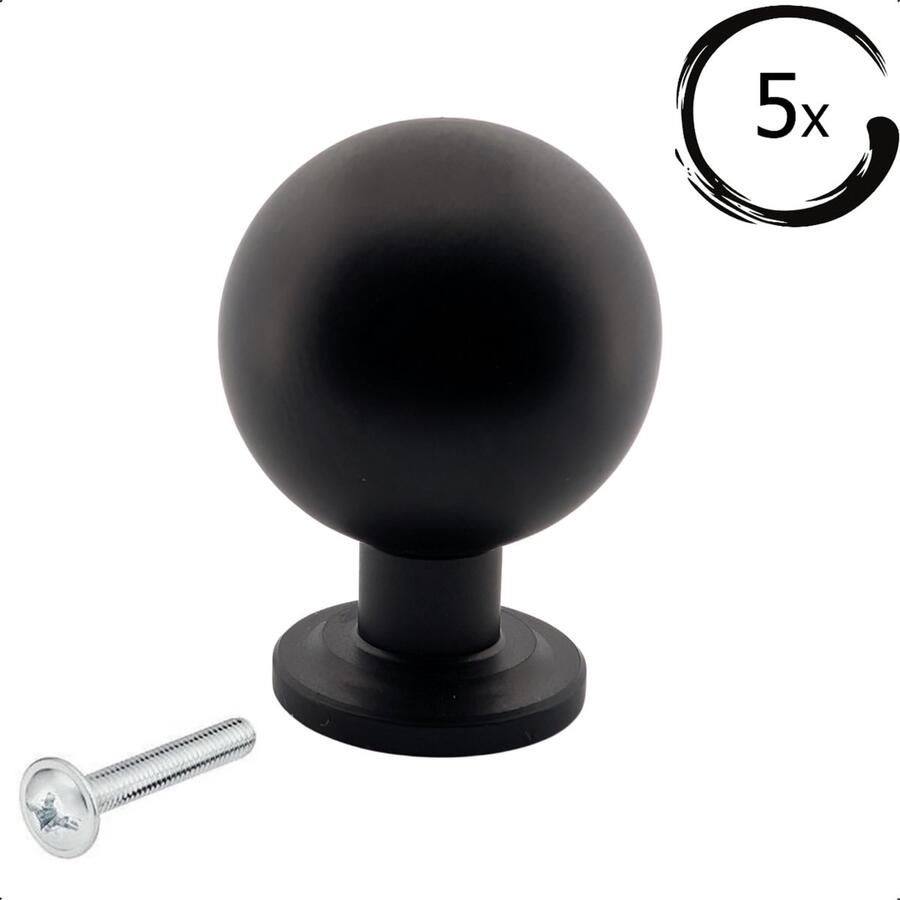 By MJM Meubelknop Madison Rond Zwart SET 5 Stuks Kast knopjes Kastknoppen Zwart Meubelknop- deurknoppen voor kasten Meubelbeslag deurknopjes Kastknopjes - Foto 2
