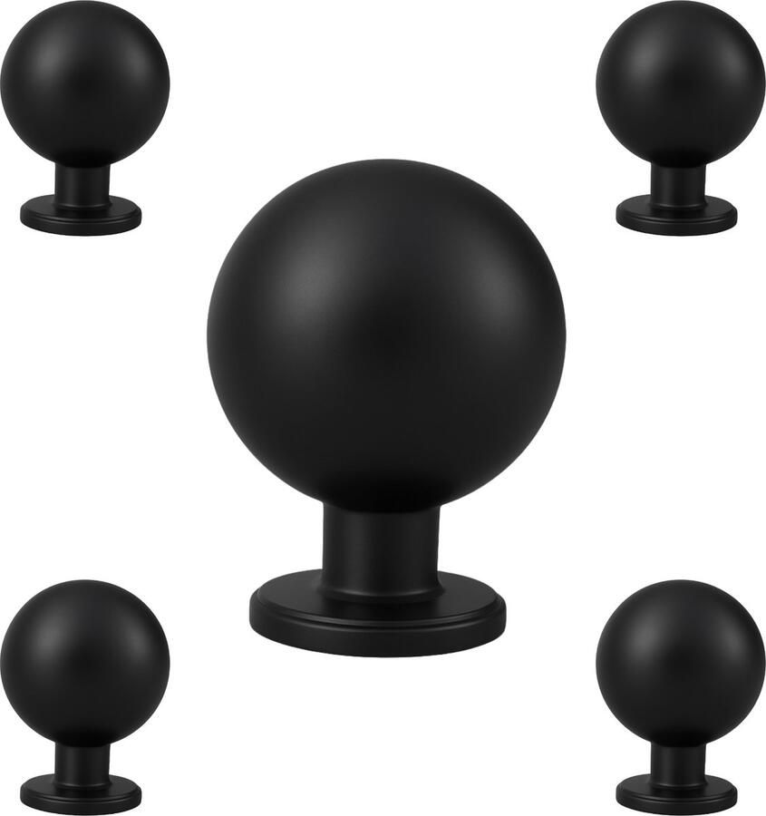 By MJM Meubelknop Madison Rond Zwart SET 5 Stuks Kast knopjes Kastknoppen Zwart Meubelknop- deurknoppen voor kasten Meubelbeslag deurknopjes Kastknopjes