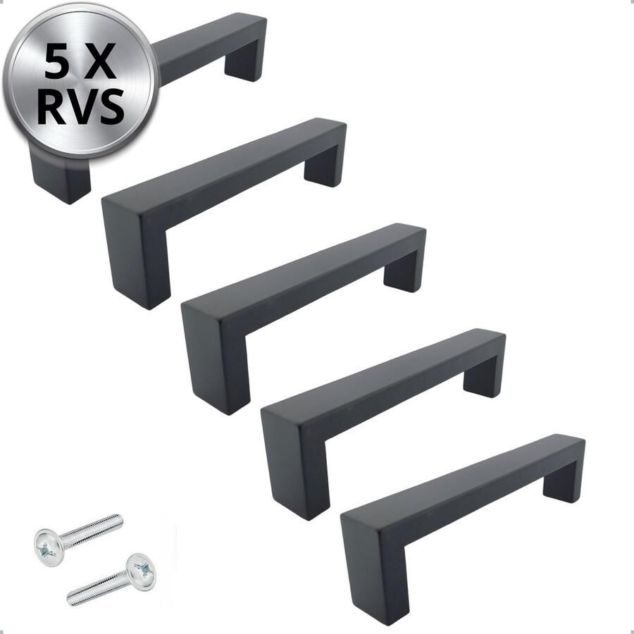 By MJM RVS Handgreep Atlanta zwart 160 mm 5 Stuks Strak Handgreep kast Handgrepen voor deurtjes Deurgreep Meubelgreep Handgreep Zwart meubelgrepen handgreep keukenkastjes Greep Zwart Meubelbeslag handgreep badkamer schroeven