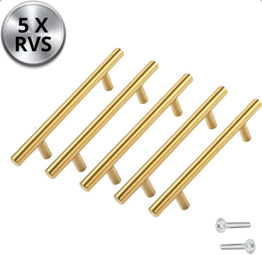 By MJM Handgreep Keukengreep Denver T-greep Brons Brons 200mm SET 5 stuks Hartafstand 128mm goud Meubelgreep goud- Keukengreep goud Greep goud Deurgreep Handgreep keukenkastjes handgrepen kast meubelgrepen Handgrepen voor deurtjes - Foto 2
