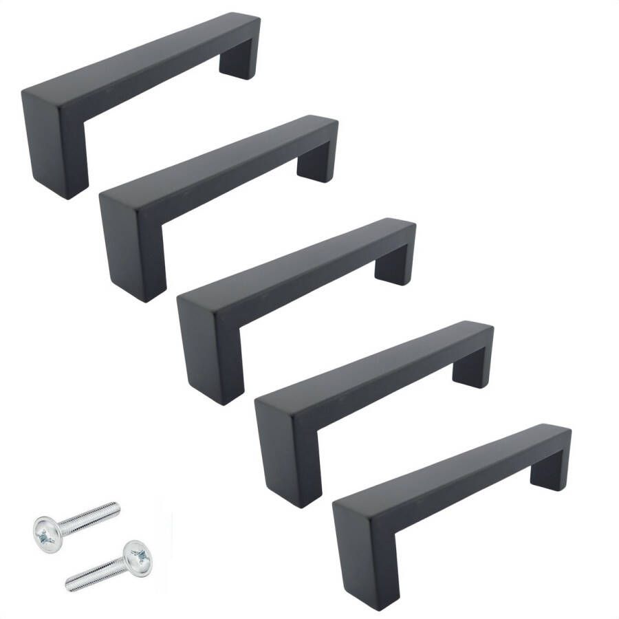 By MJM Handgreep Keukengreep zwart 128 mm 5 Stuks strak Handgrepen voor deurtjes Deurgreep Meubelgreep Handgreep zwart Keukengreep Greep zwart Meubelbeslag handgrepen kast meubelgrepen Handgrepen voor deurtjes inclusief schroeven