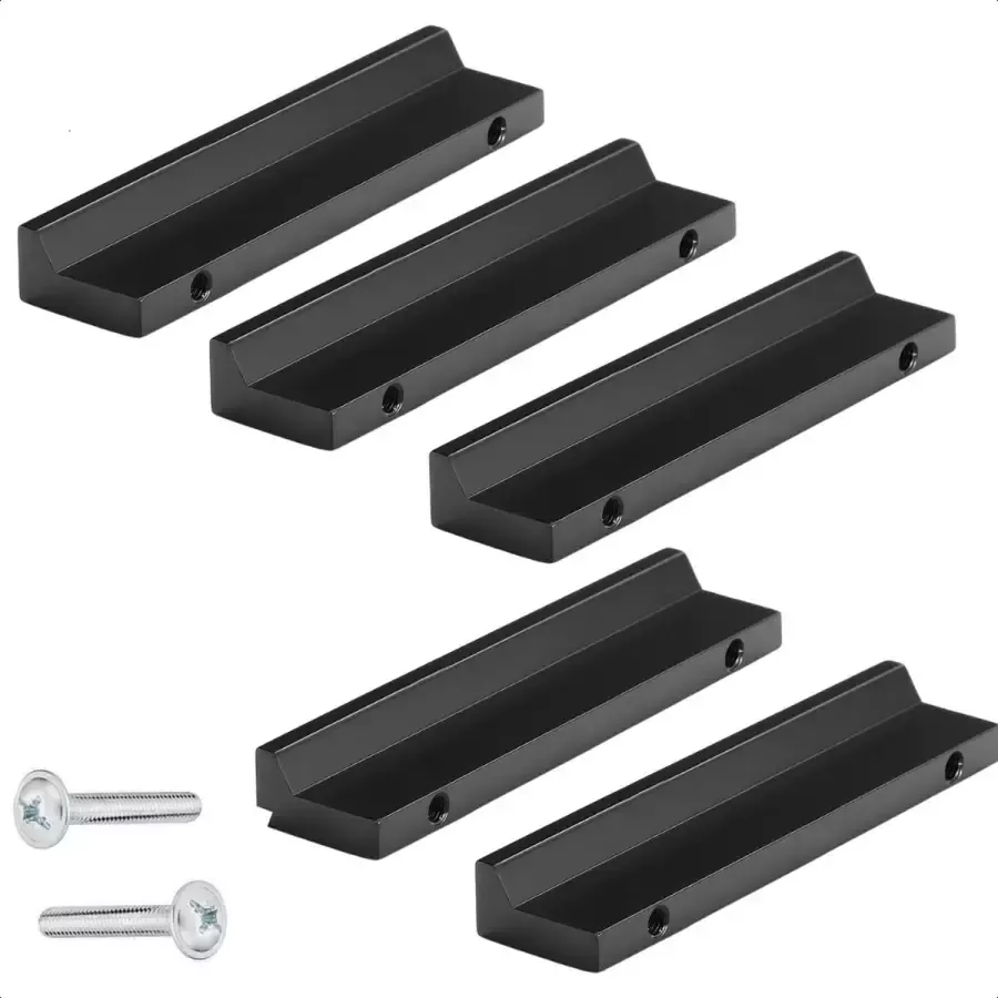 By MJM Handgreep zwart 162mm SET 5 stuks Hartafstand 128mm Zwart Meubelgreep zwart Handgreep Keukengreep zwart Greep zwart Deurgreep Handgreep keukenkastjes meubelgrepen Handgrepen voor deurtjes inclusief schroeven - Foto 2