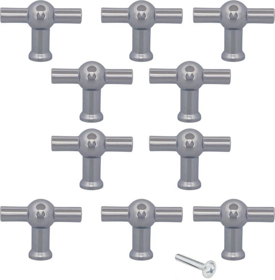 By MJM Kastknoppen Kansas T-Greep Chroom 10 Stuks Kastknop Meubelknop T-Greep deurknoppen voor kasten Meubelbeslag deurknopjes