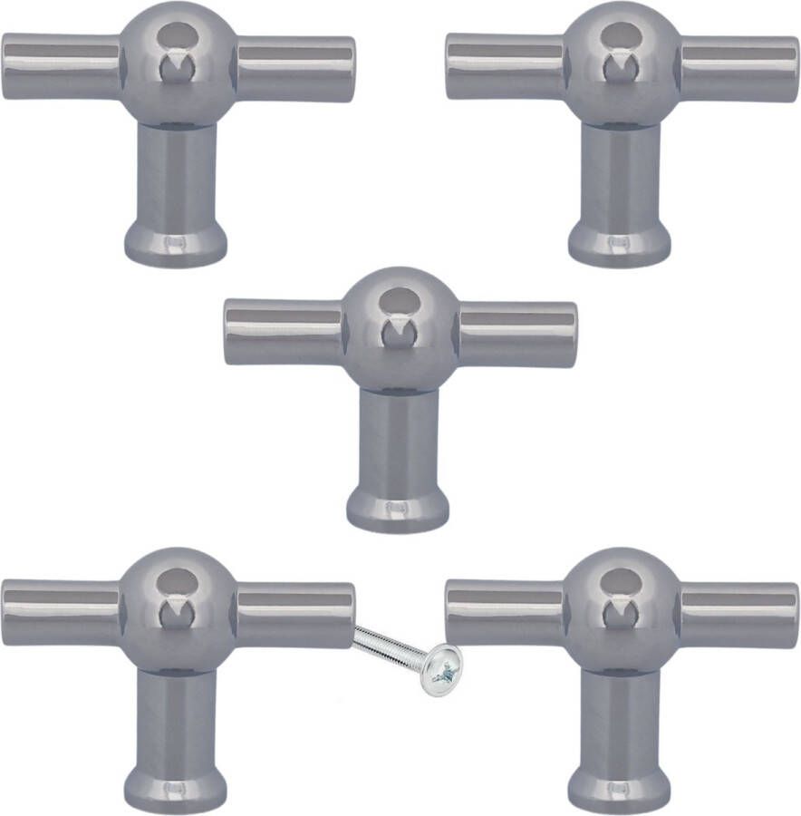 By MJM Kastknoppen Kansas T-Greep Chroom 5 Stuks Kastknop Meubelknop T-Greep deurknoppen voor kasten Meubelbeslag deurknopjes