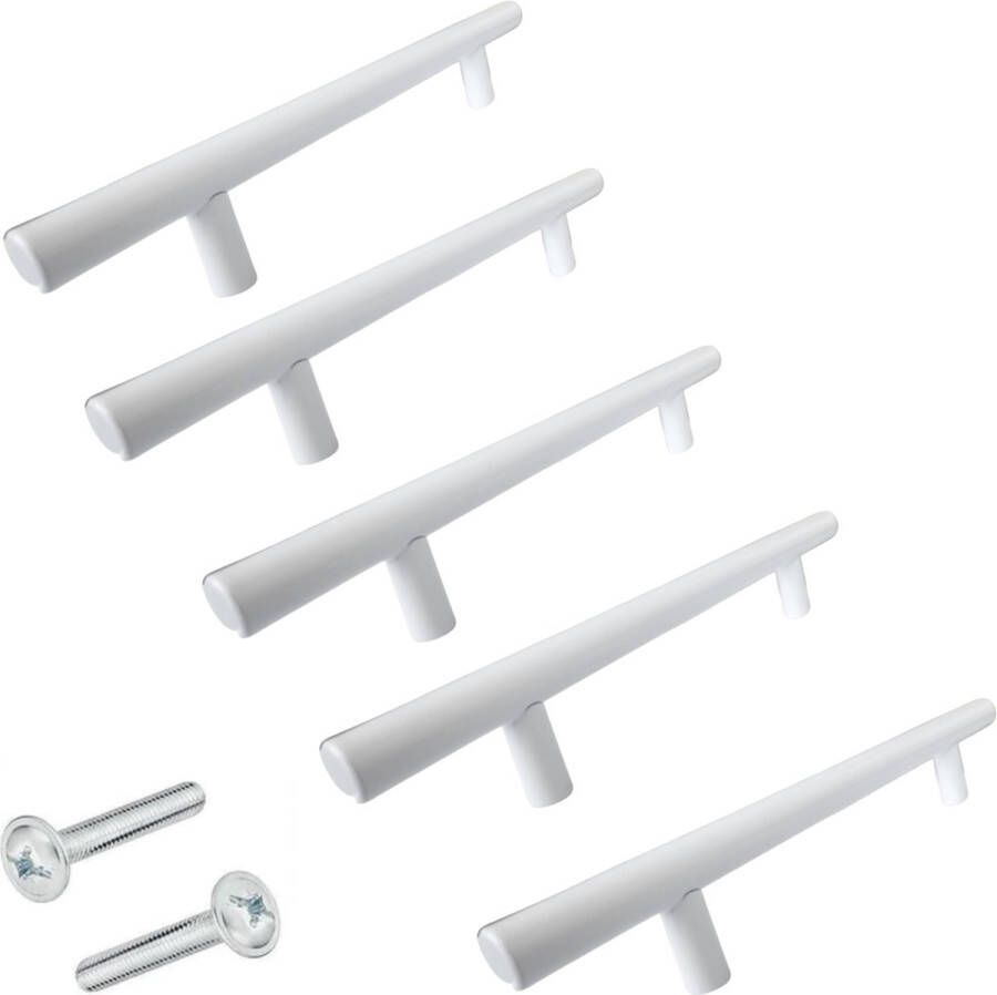 By MJM Handgreep Denver T-greep wit Hartafstand 128mm SET 5 Stuks Wit Meubelgreep Wit Keukengreep Wit Greep Wit Deurgreep Handgreep keukenkastjes keukenkast handgrepen kast meubelgrepen Handgrepen voor deurtjes inclusief schroeven