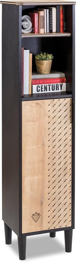 By MM Store New York boekenkast smalle boekenkast tienerkamer houtlook en zwart
