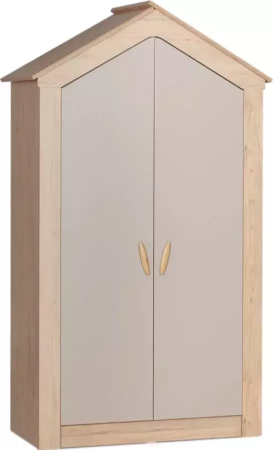 By MM Store Cento 2-deurs kledingkast huisje kinderkamer jungle schappen hanggedeelte LED verlichting