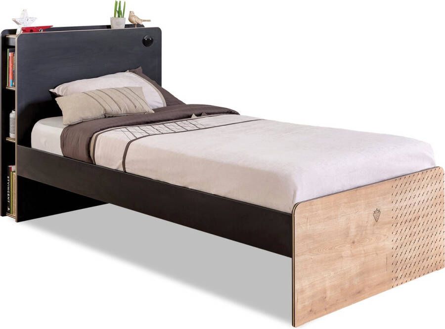 By MM Store New York tienerbed 200 x 100 cm zwart houtlook bed tienerkamer bed met USB
