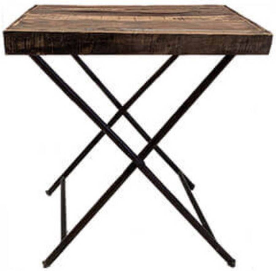 By Mooss Bijzettafel butlertray houten dienblad grof hout metaal onderstel hoog 76cm - Foto 2