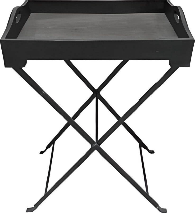 By Mooss Bijzettafel butlertray houten dienblad grof hout metaal onderstel hoog 76cm