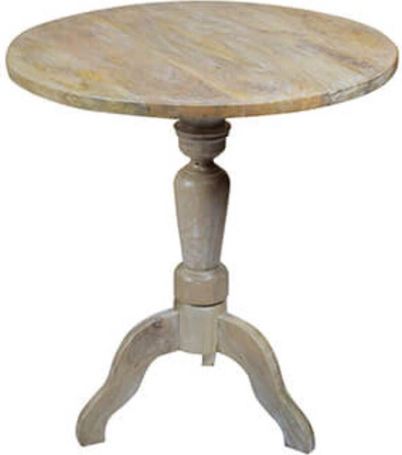 By Mooss Bijzettafel klassieke naturel tafel antique white wash finish houten tafel rond 70cm