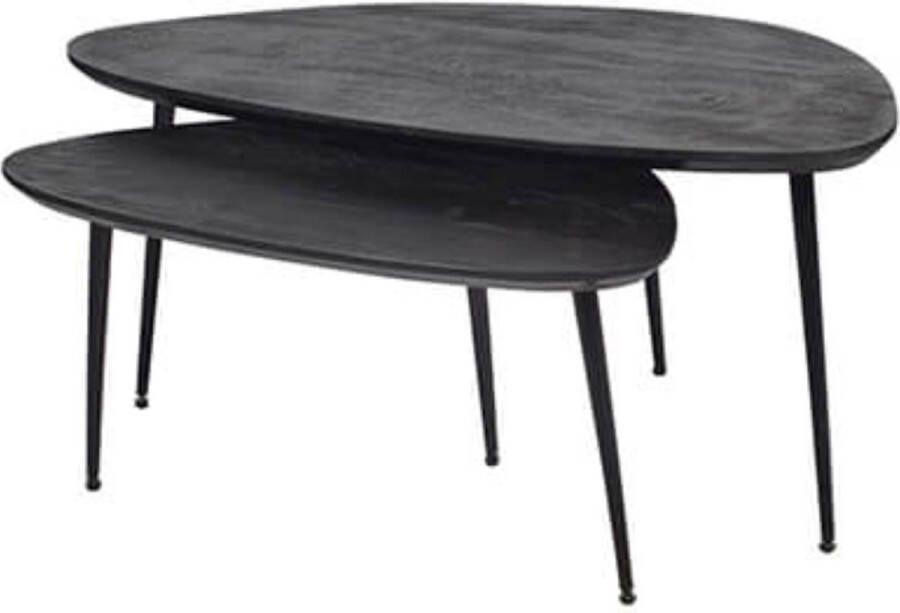 By Mooss Bijzettafel tafel set van 2 zwart KAARBANIK met voelbare houtstructuur organische vorm hout hoog 40cm