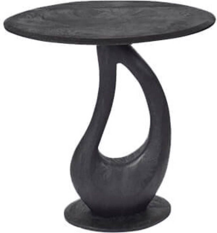 By Mooss Bijzettafel zwarte tafel KAARBANIK met voelbare houtstructuur rond tafel hout diameter 45cm