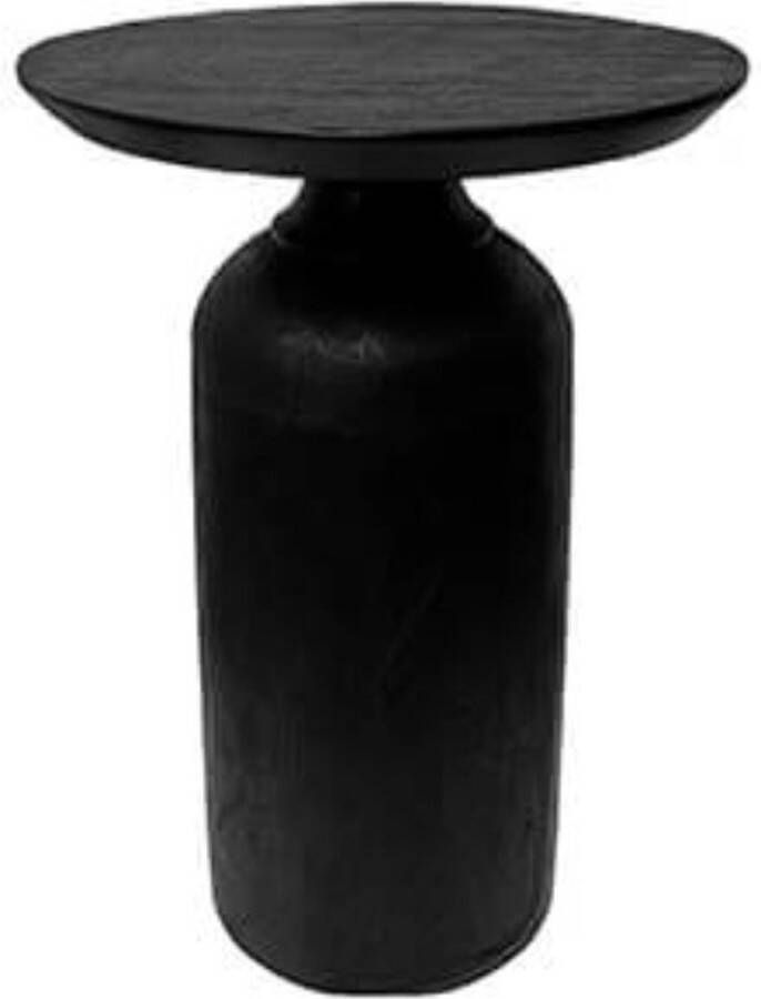 By Mooss Bijzettafel zwarte tafel met voelbare houtstructuur organische vorm hout diameter 40cm