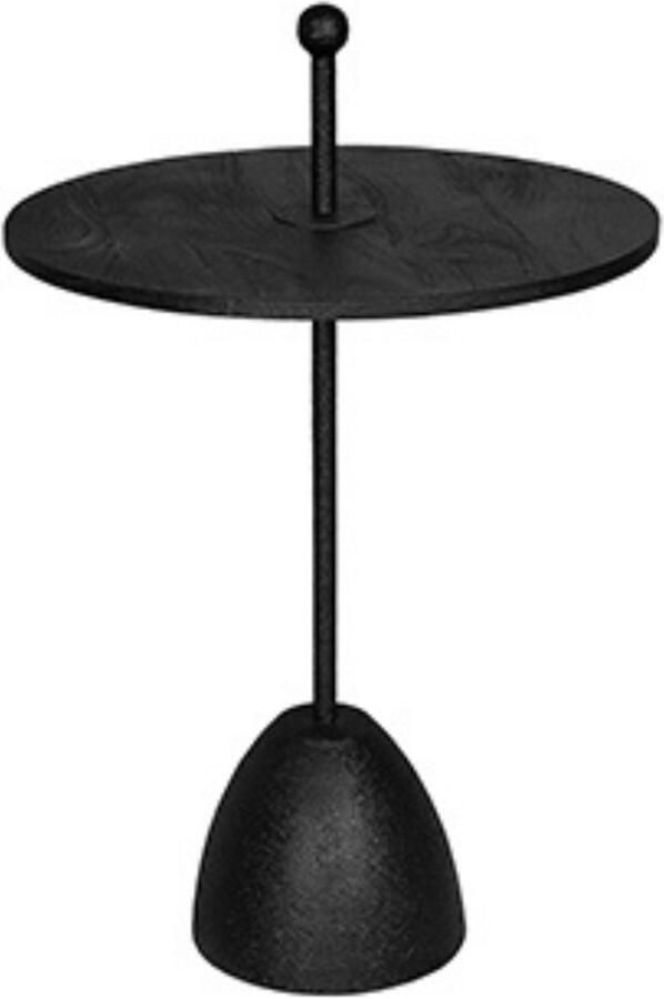 By Mooss Bijzettafel Black on Black Rond Metaal Hout Handvat L Ø 50 Trendy