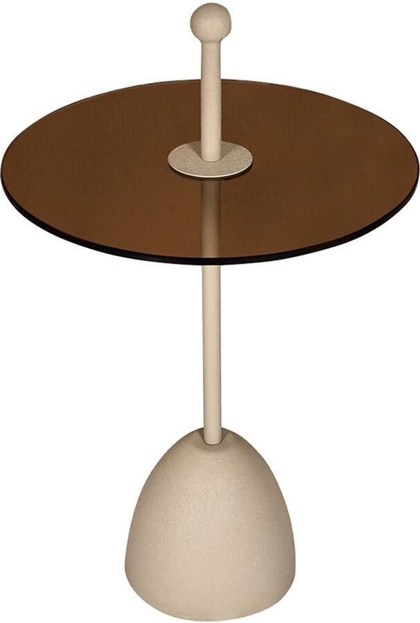 By Mooss Bijzettafel Glas Ivory Ø 40 Rond Metaal Trendy Handvat