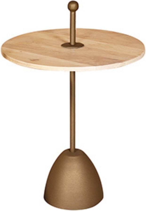 By Mooss Bijzettafel Gold Dust Rond Metaal Hout Handvat L Ø 50