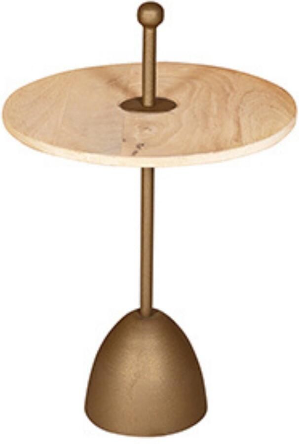 By Mooss Bijzettafel Gold Dust Rond Metaal Hout Handvat M Ø 40