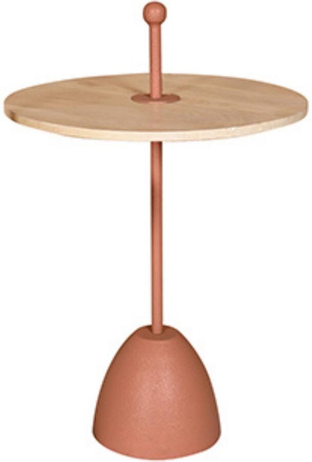 By Mooss Bijzettafel Peach Pink Rond Metaal Hout Handvat L Ø 50