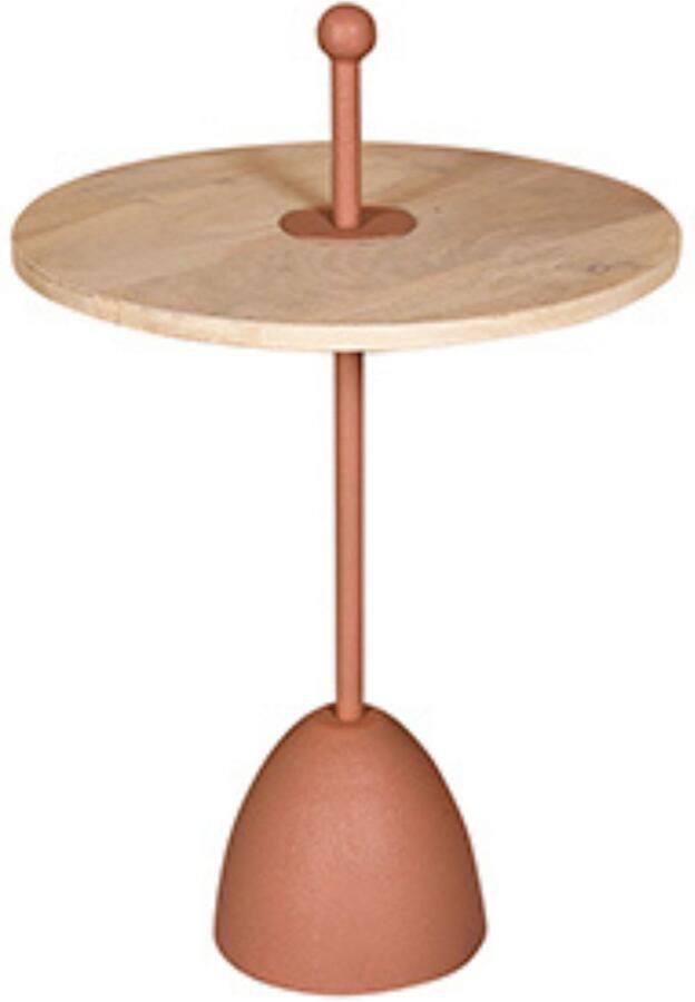 By Mooss Bijzettafel Peach Pink Rond Metaal Hout Naturel Handvat M Ø 40 Trendy