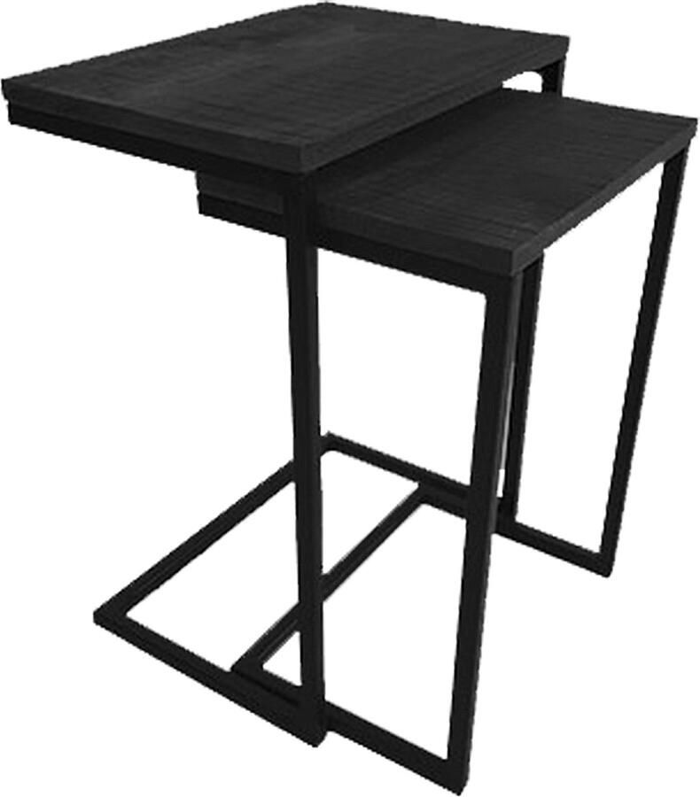 By Mooss Bijzettafel Set van 2 Banktafels Plantentafel Zwart Hout Metaal Trendy Accessoire Comfortabel