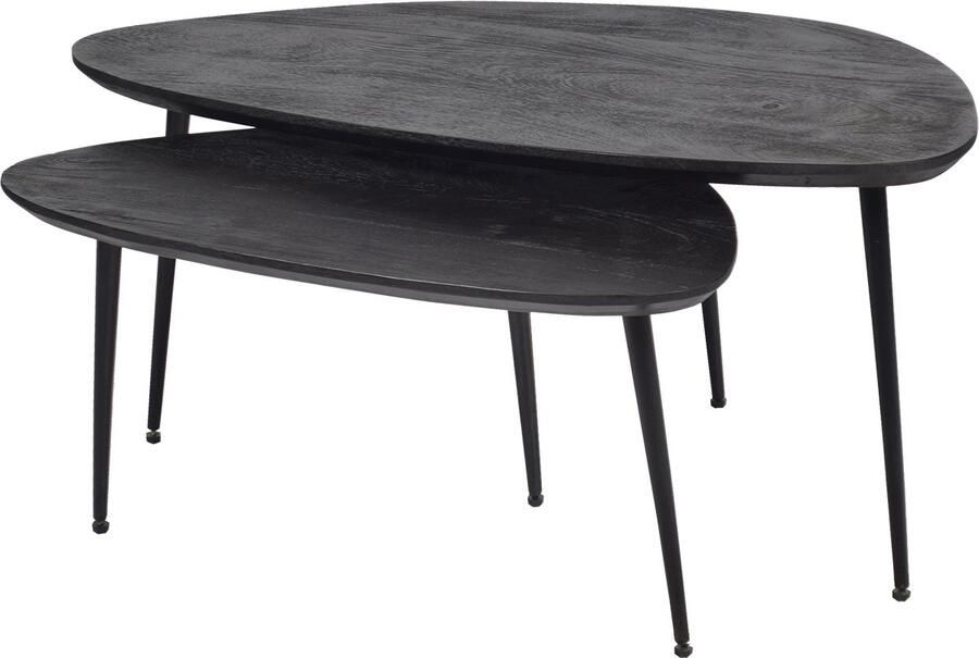 By Mooss Salontafel Mangohout Organisch Zwart Set van 2 90 x 43 x 40 cm en 70 x 35 x 35 cm Driepoot