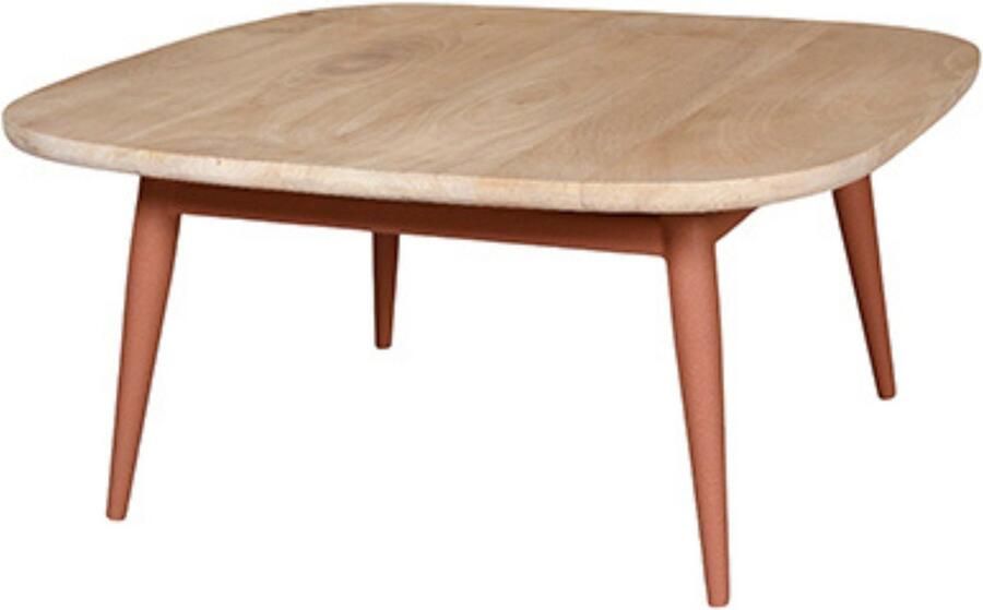 By Mooss Salontafel Naturel Peach Pink 75x75 cm Trendy Hout Metaal Mangohout Minimalistisch