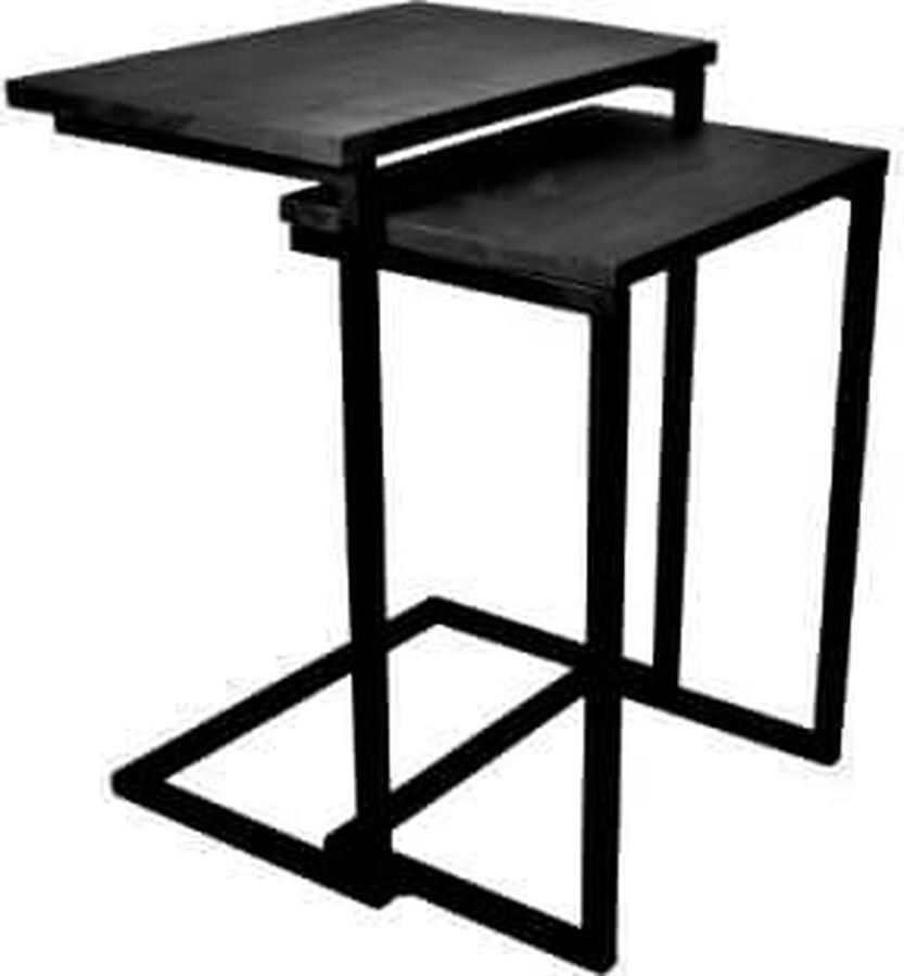 By Mooss Tafel bijzettafel set van 2 hout zwart H61cm