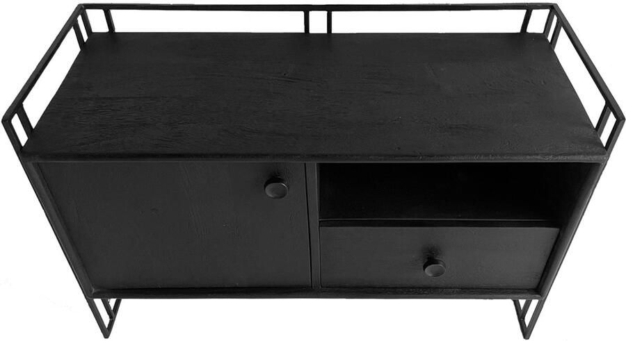 By Mooss TV Meubel Zwart Hout ijzer Deur Lade Nis Stoer Wandmeubel Industrieel Kast