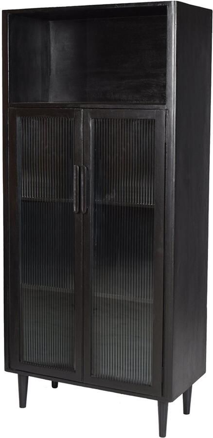 By Mooss Wandkast Rome Zwart Hout Retro Vintage Mid-Century Deuren Nis Figuurglas Ribbel - Foto 2