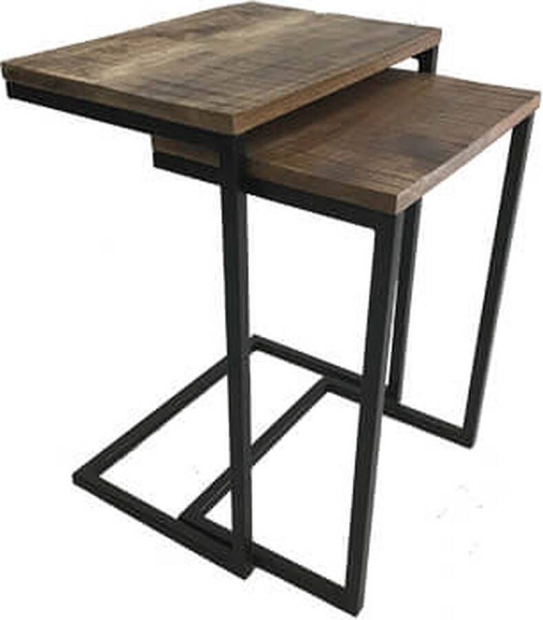 By Mooss Tafel bijzettafel houten blad metalen bloementafel trendy set van 2 H61cm - Foto 2