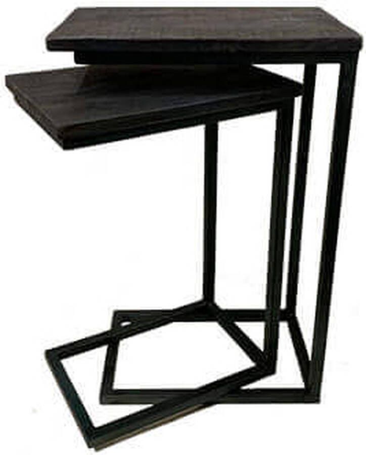 By Mooss Tafel bijzettafel set van 2 hout zwart H61cm - Foto 2