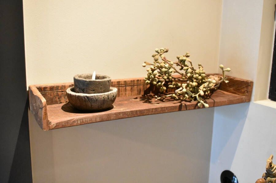 By Mooss Wandplank gerecycled hout 60 cm stoer robuust landelijk sober houten wandplank wandrek