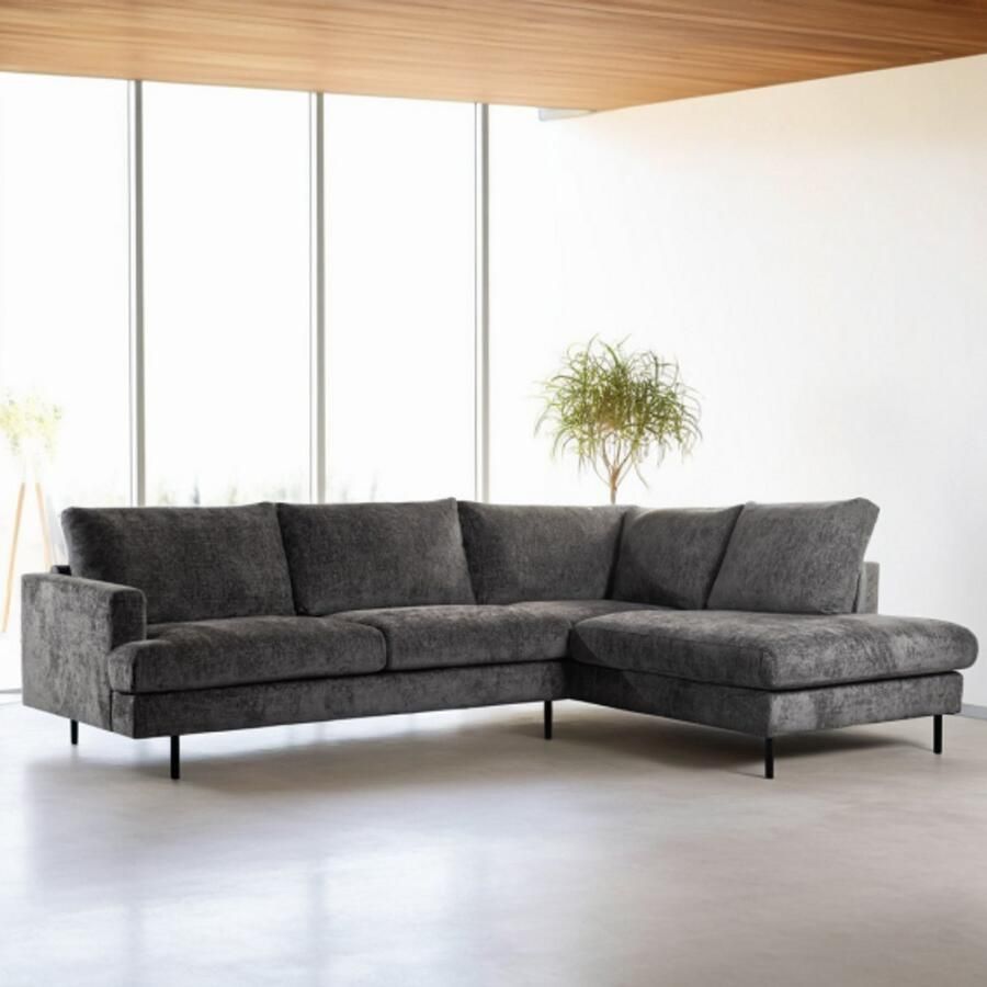 BY-OLAF Hoekbank Anchor Rechts – Haga Stof Antraciet – 3-zits met hoek rechts – 263 x 203 cm