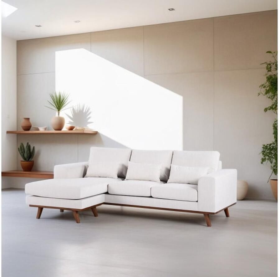 BY-OLAF Hoekbank Borneo met Chaise Longue – links of rechts Beige Stof Melva 02 – 222x156 cm