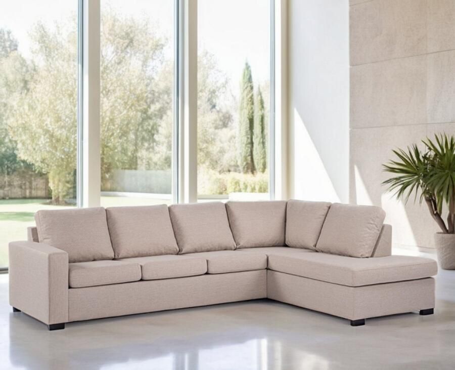 BY-OLAF Hoekbank Eleven rechts – Stof Inari 22 Beige – Moderne 3-zits hoekbank 285x199 cm