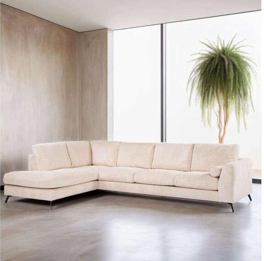 BY-OLAF Hoekbank Lancaster Links – Ribstof Lincoln Beige – 5-zits met hoek links – 325 x 213 cm
