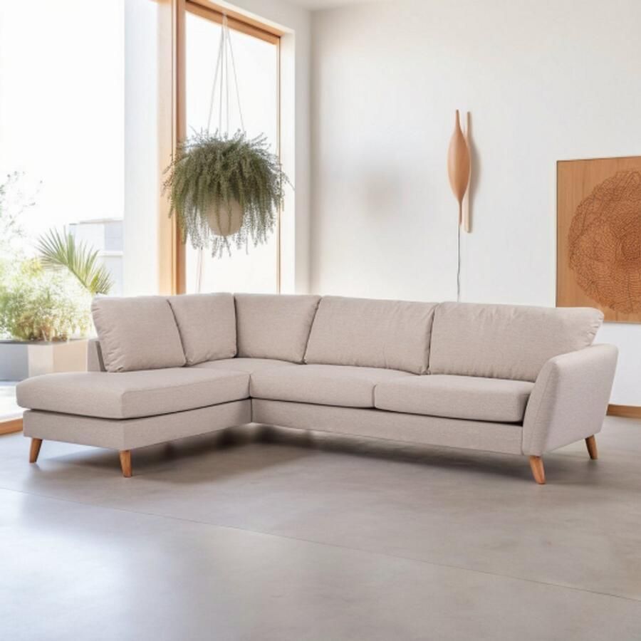 BY-OLAF Hoekbank Lexington Links – Stof Inari 22 Beige – Eiken Poten – 3-zits – 278 x 196 cm
