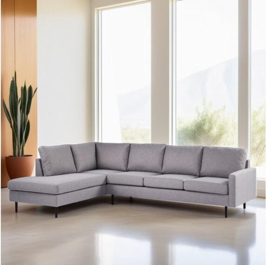 BY-OLAF Hoekbank Malmo Links Grijs – 3-zits hoekbank stof Malmo 90 metalen poten – 268x189 cm