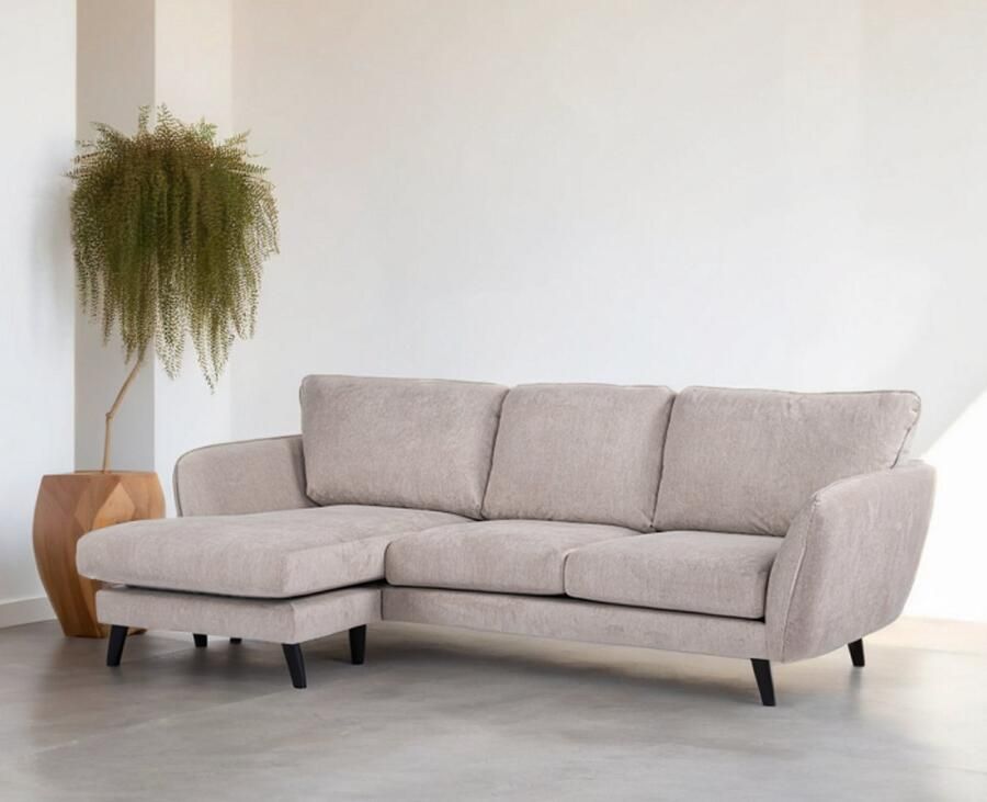 BY-OLAF Hoekbank Orion Links met Chaise Longue – Beige Stof Orinoco 23 – 254x154 cm